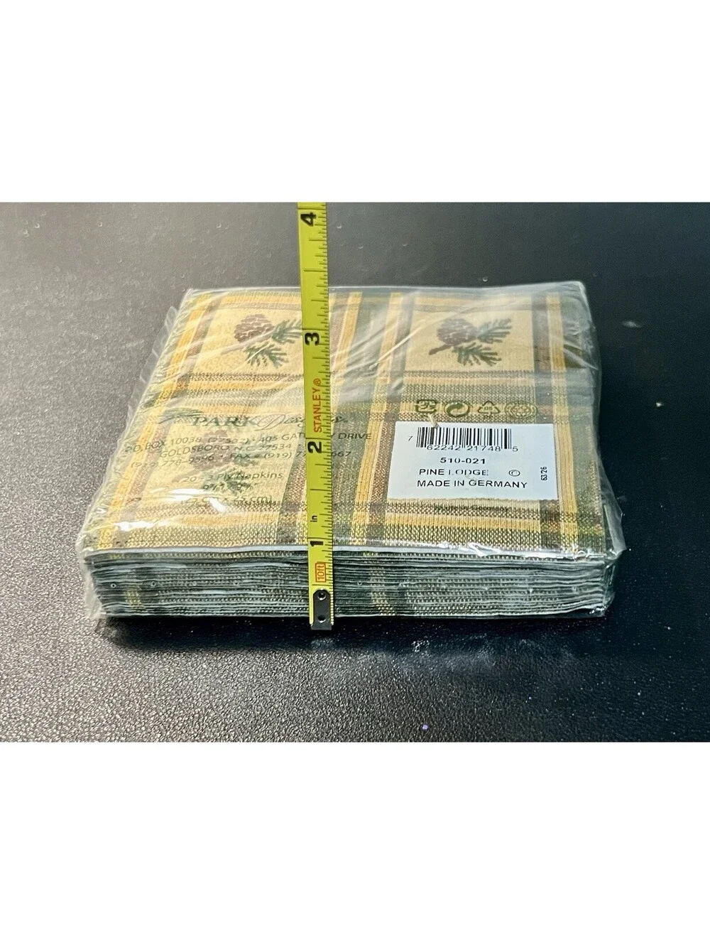 NWT Park Designs 2000s Pine Lodge Plaid Pinecone Cotton Napkins, 5”